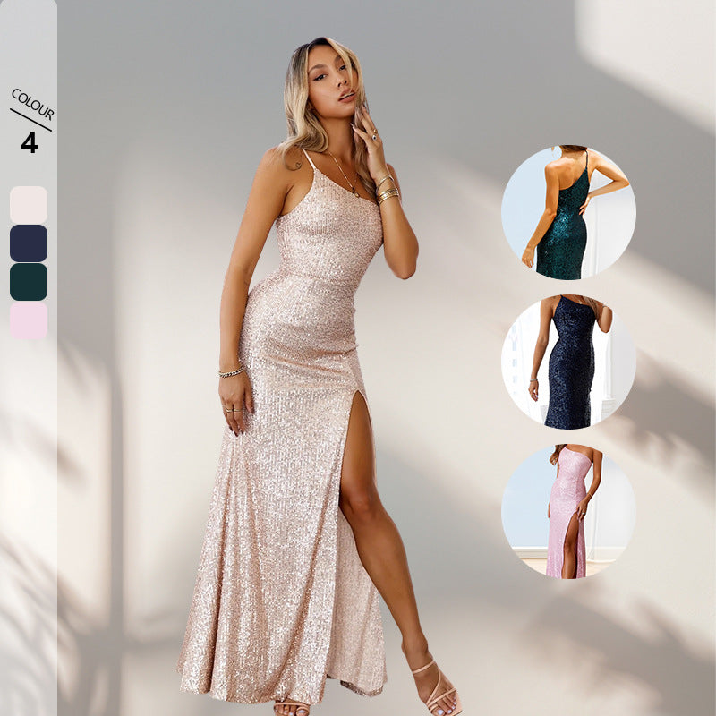 Damen Glitzerndes Abendkleid mit figurbetontem Schnitt und elegantem Schlitz R&B