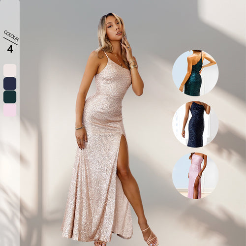 Damen Glitzerndes Abendkleid mit figurbetontem Schnitt und elegantem Schlitz R&B