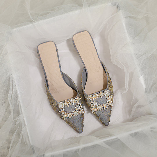 Damen elegante spitze Mules mit luxuriösem Schmuckdetail R&B