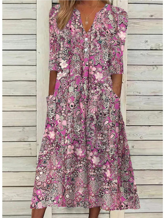 R&B | Blumen Midi Kleid mit Taschen