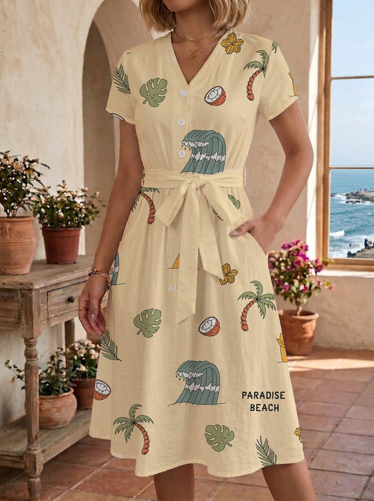Damen Midi-Kleid mit floralem Design und bequemer Passform R&B