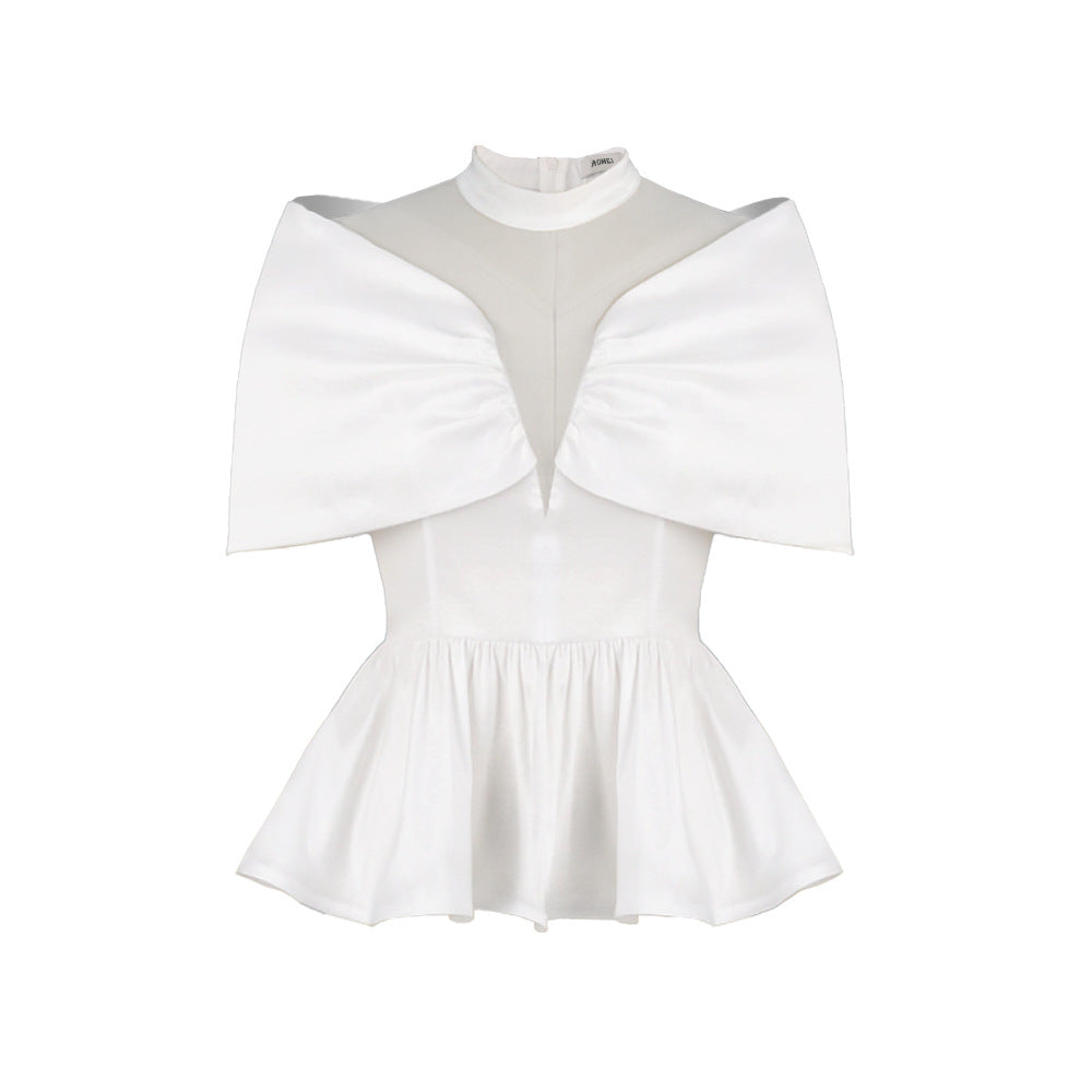 Damen Elegante Bluse mit transparentem Oberteil und schwingendem Saum R&B