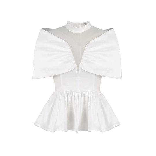 Damen Elegante Bluse mit transparentem Oberteil und schwingendem Saum R&B