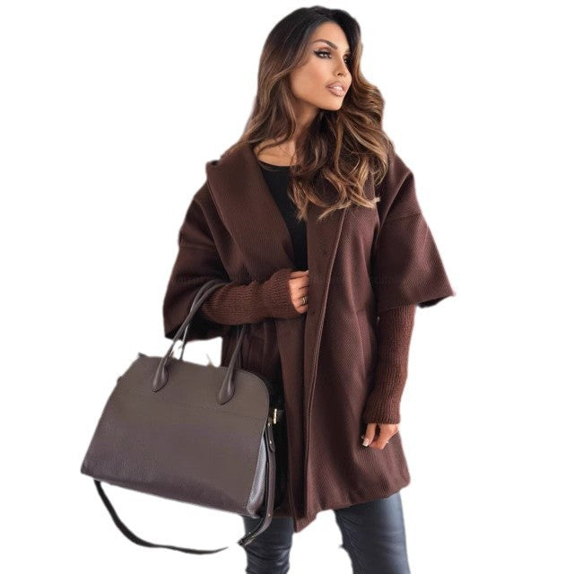 Damen elegante und lässige Kapuzenjacke aus hochwertigem Strickmaterial R&B