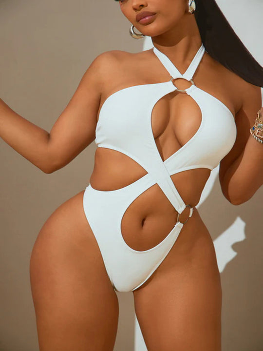 Damen Designer-Bikini mit asymmetrischem Schnitt und Ringdetails R&B