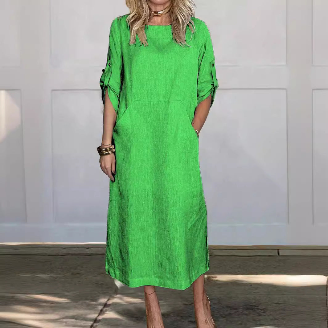 Damen Freizeit Maxi Kleid mit Taschen R&B