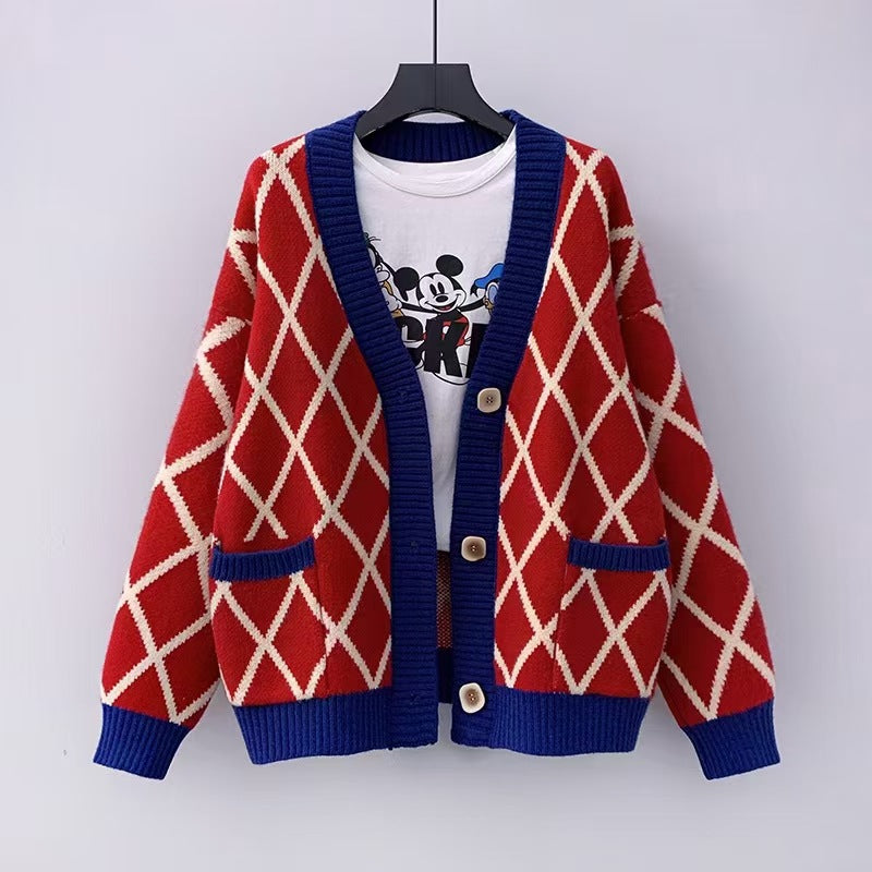 Damen Grobstrickcardigan mit Karomuster R&B