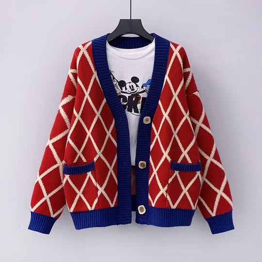 Damen Grobstrickcardigan mit Karomuster R&B