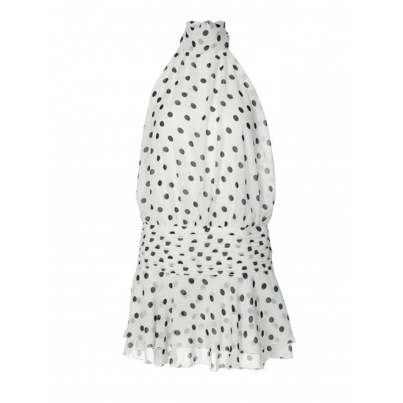 Damen Polka-Dot Minikleiderset mit schulterfreiem Hals und voluminösem Rock R&B