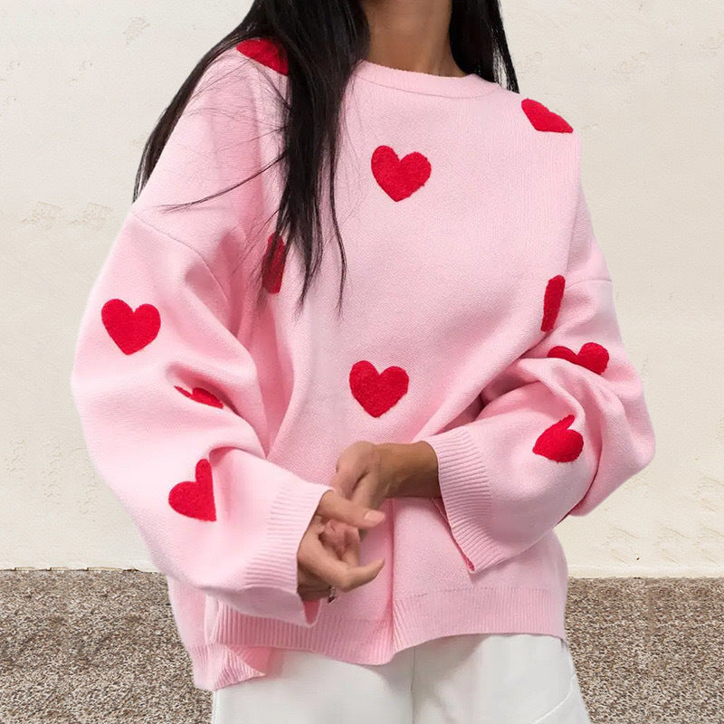 Damen Bequemer Sweater mit Herzmuster