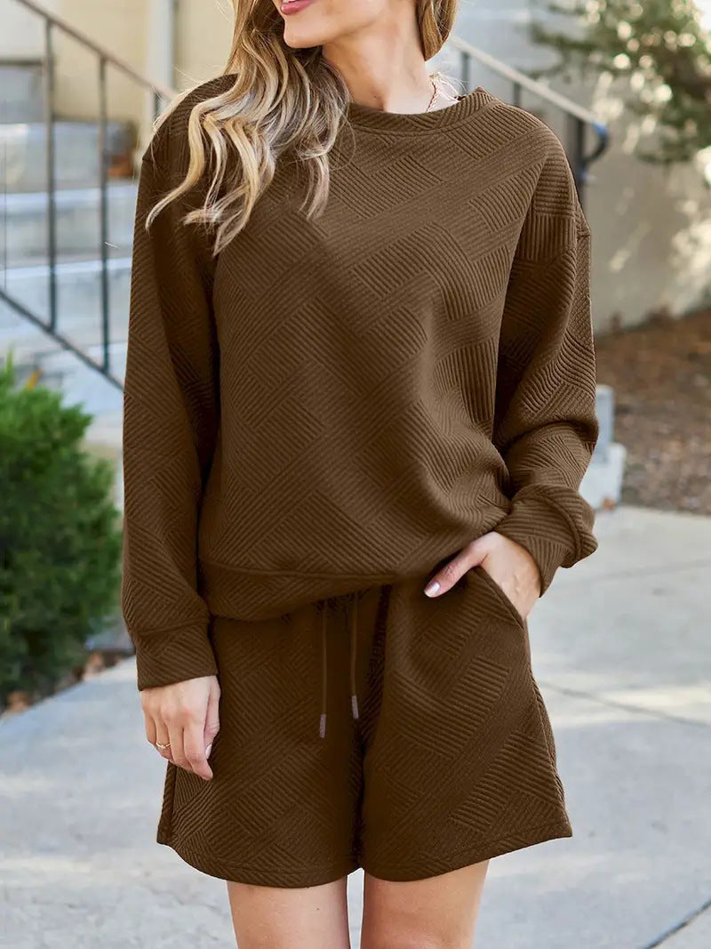 Damen Casual Sweatshirt und Shorts Set R&B