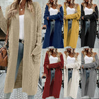 Damen Strickmantel mit modischen Zopfmuster und tiefen Taschen
