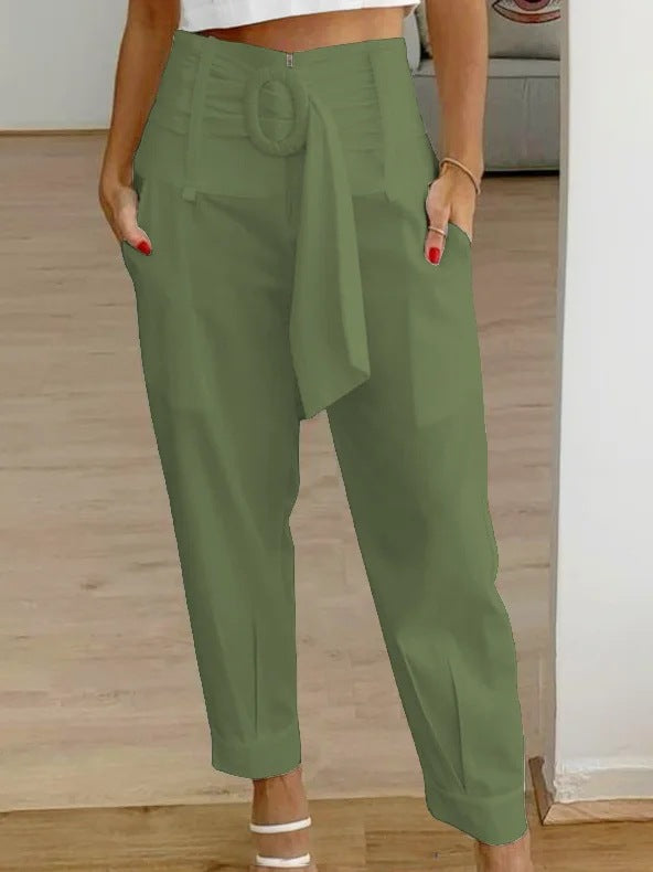 Damen Lockere Chino-Hose mit modischem Gürtel und Taschen R&B
