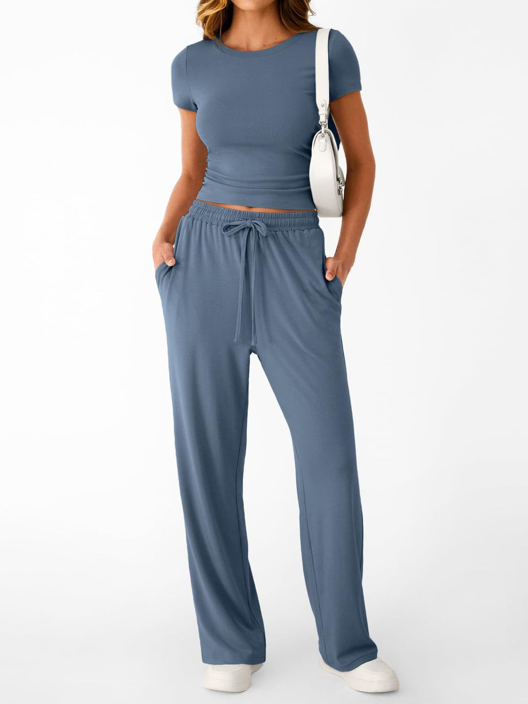 Damen lässiger Freizeitanzug mit kurzen Ärmel und weiten Hosen R&B