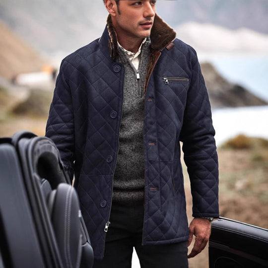 Herren Steppjacke mit luxuriösem Kunstfellkragen R&B