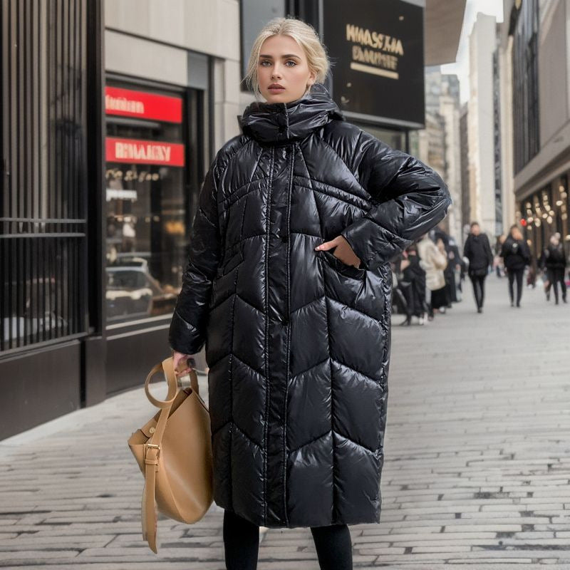Damen lange isolierte Pufferjacke mit voluminösem Schnitt und praktischen Eingrifftaschen R&B