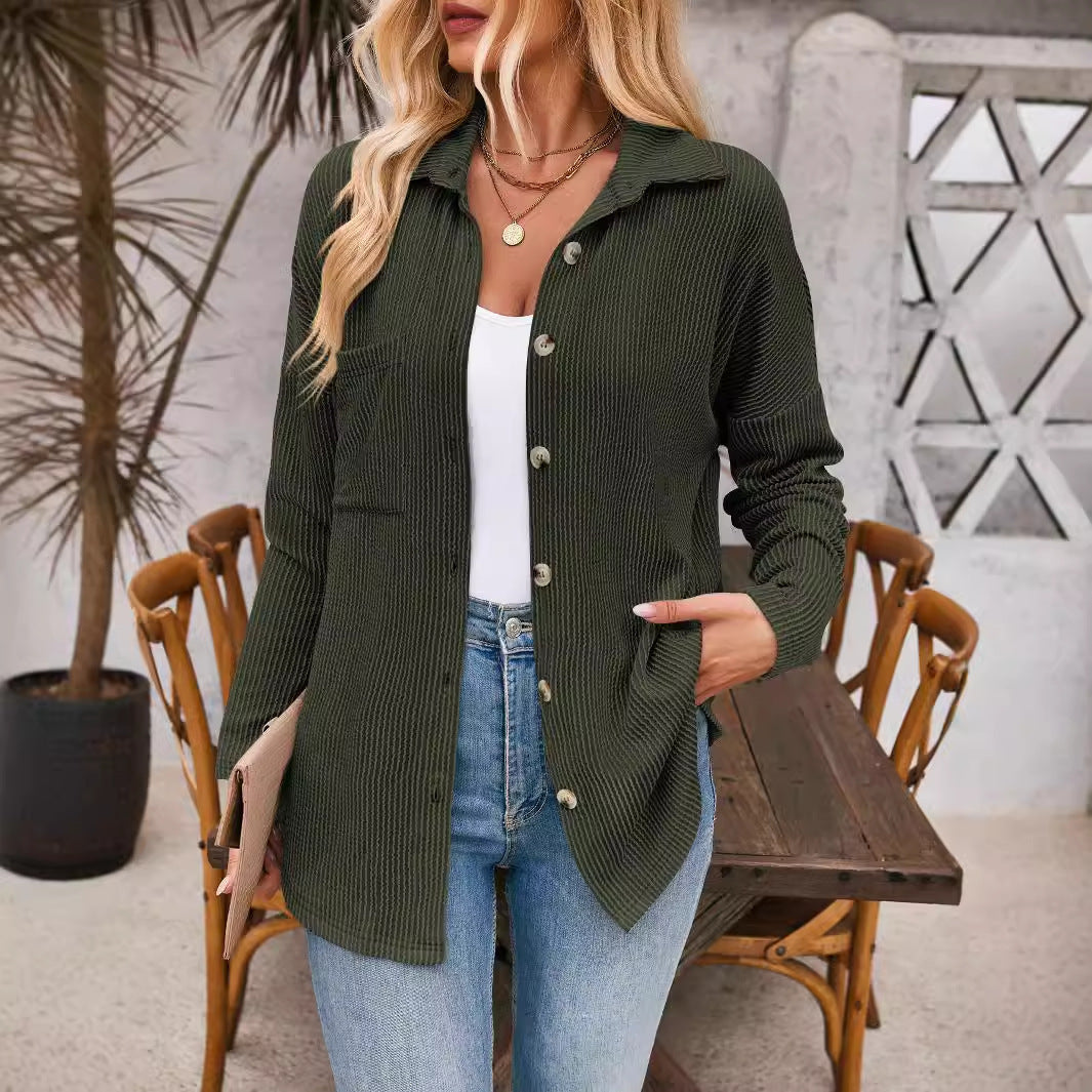Damen Strukturierte Button-Down-Bluse mit Taschen R&B