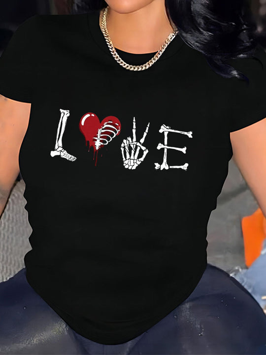 Damen T-Shirt mit kreativem Grafikdruck und luxuriösen Paillettenakzenten R&B