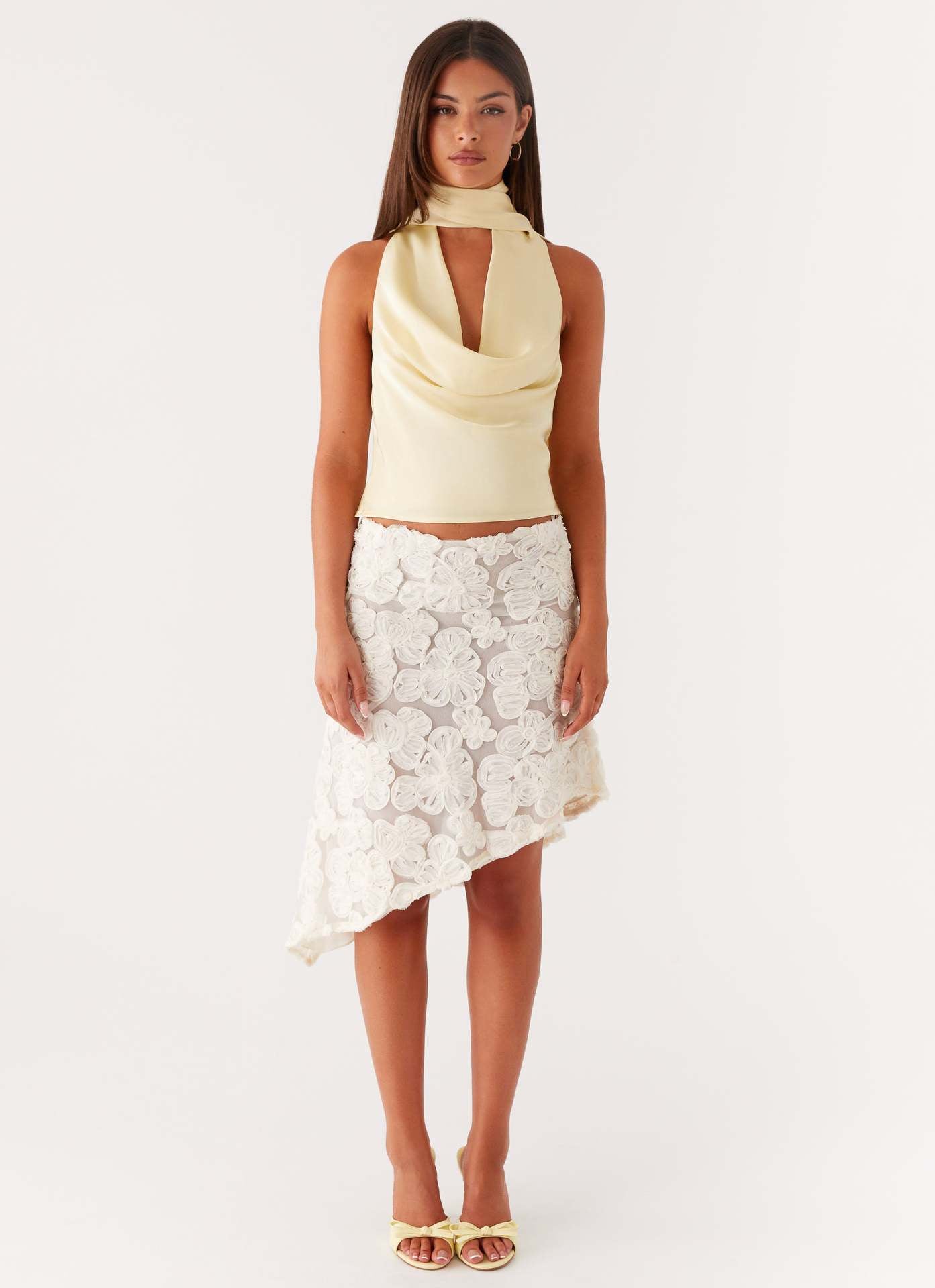 Damen elegantes Top mit tiefem V-Ausschnitt und asymmetrischem Rockdesign R&B