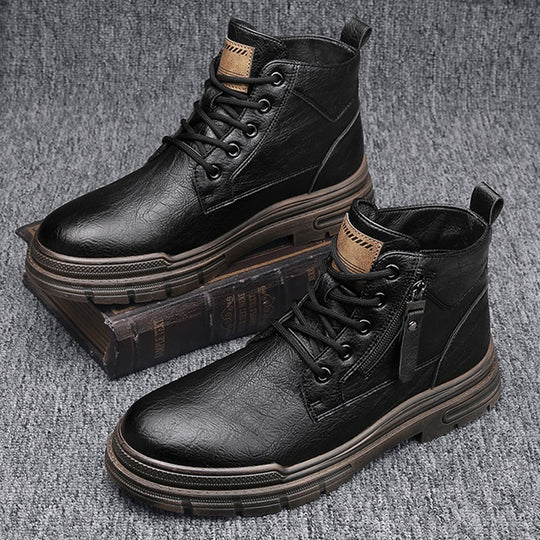 Damen Robuste Lederstiefel mit praktischem Reißverschluss und dämpfender Sohle R&B