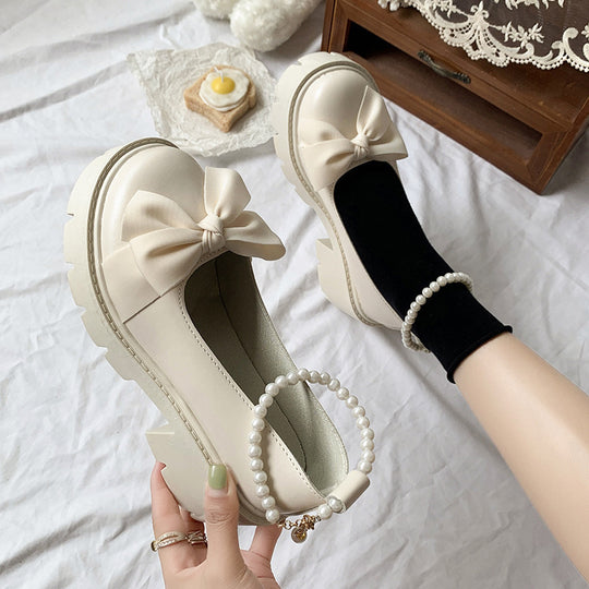 Damen elegante Plateau-Sandalen mit verspieltem Schleifen-Design und perlenbesetztem Riemen R&B