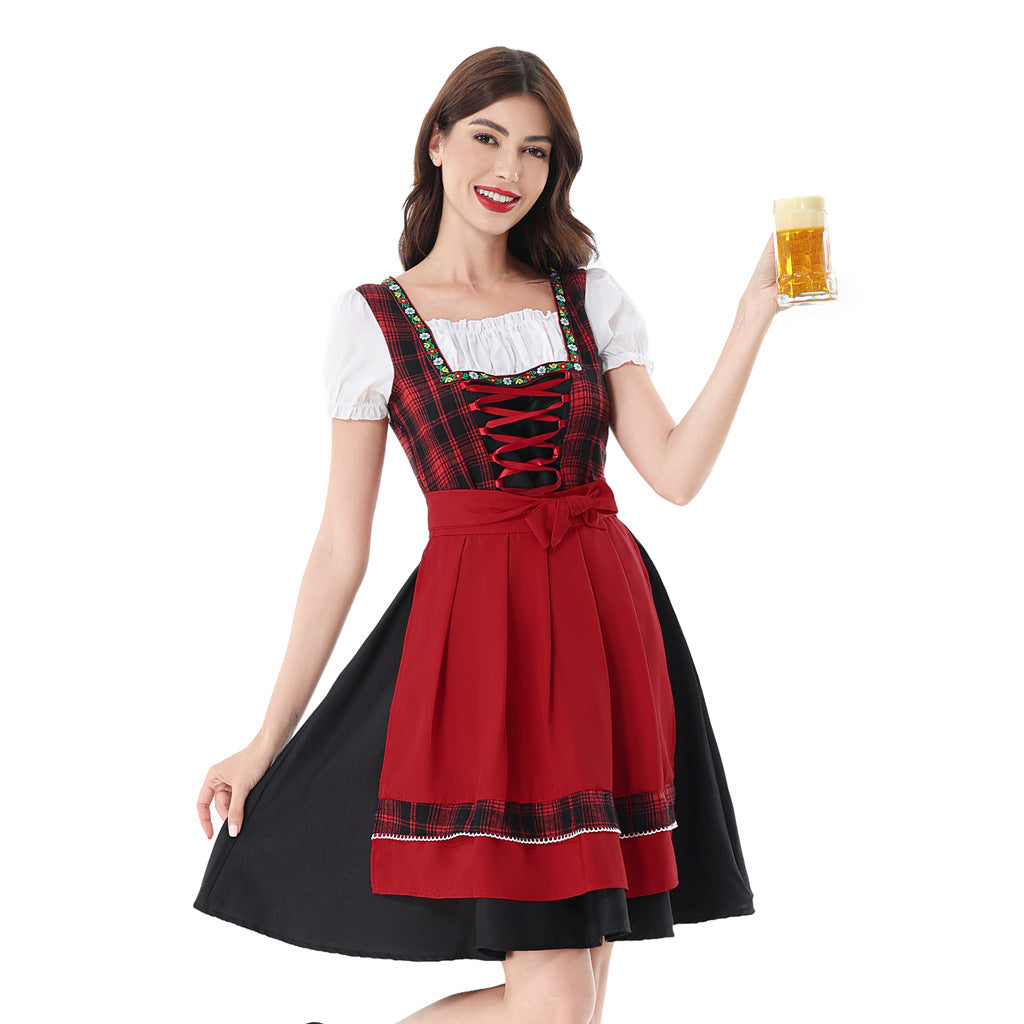 Damen nan traditionelles Dirndlkleid mit Karo-Mieder und gesteppter Schürze R&B