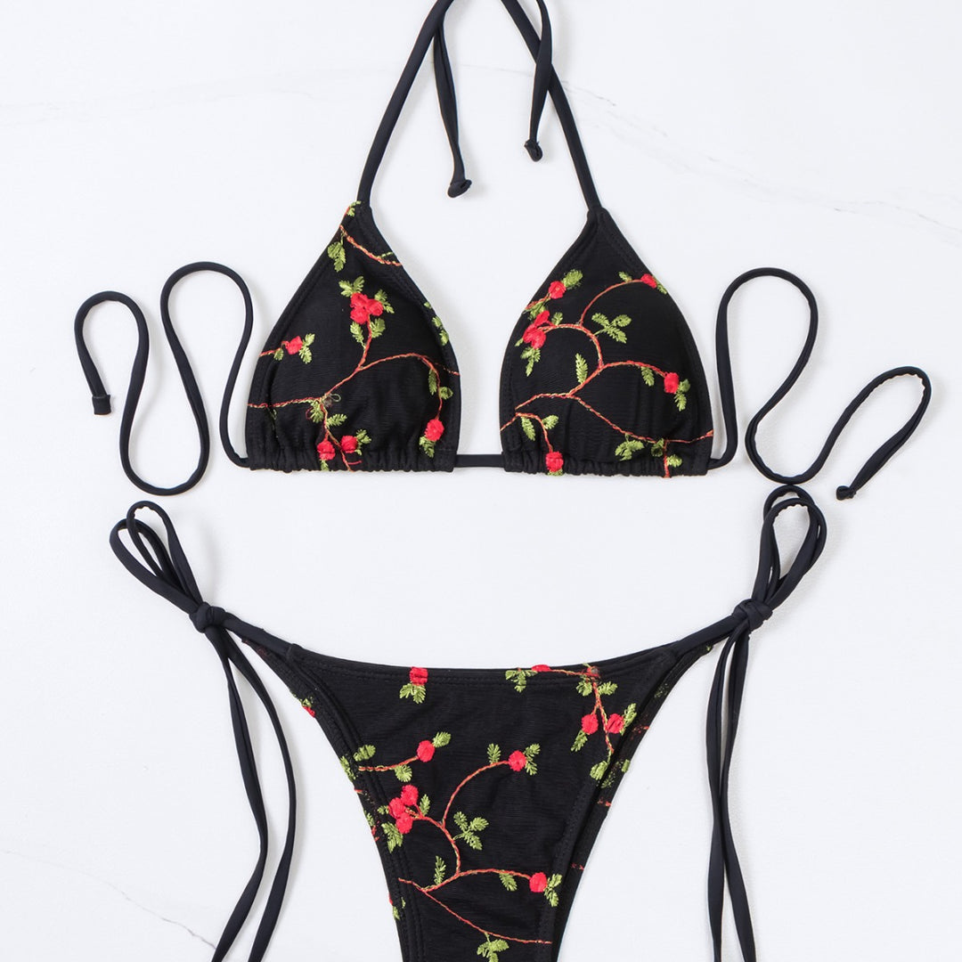 Damen Triangel-Bikini mit handgefertigten floralen Stickereien R&B