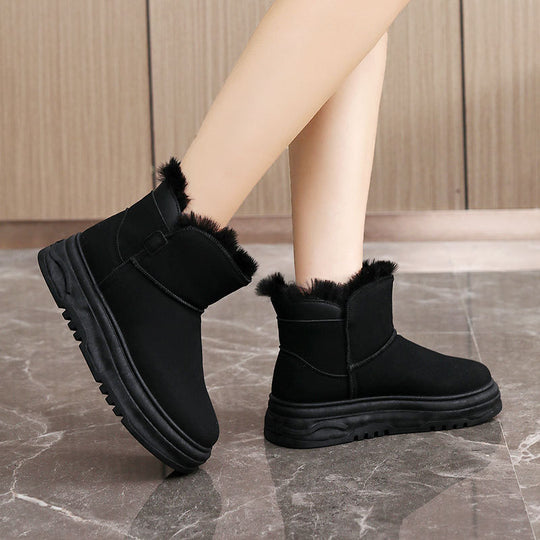 Damen warme Winterstiefel mit flauschigem Kunstfellrand und rutschfester Sohle R&B