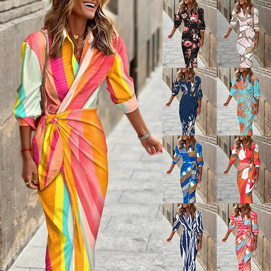 Damen Wickelkleid mit stilvollem Streifenmuster R&B