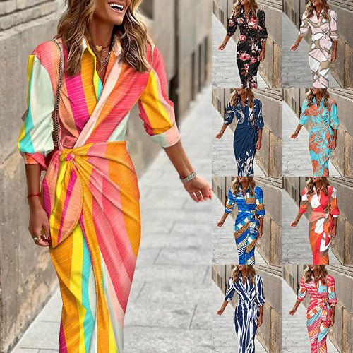 Damen Wickelkleid mit stilvollem Streifenmuster R&B