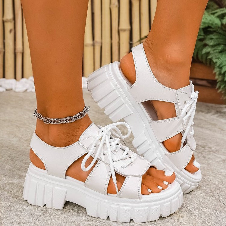 Damen Plateau-Sandalen mit stylishen Schnürdetails und rutschfester Sohle R&B
