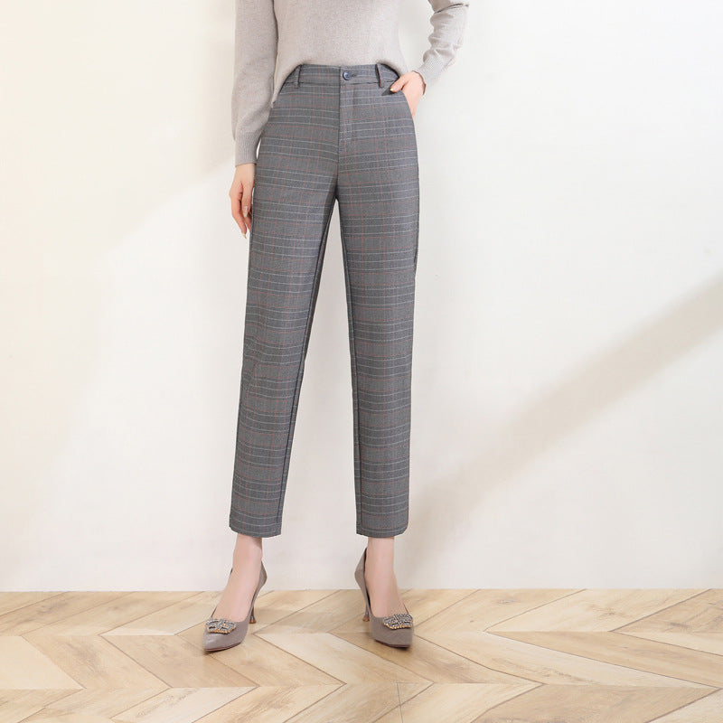 Damen Stoffhose kariert mit High Waist