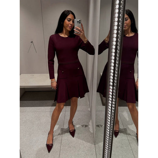 Damen Strickkleid mit dekorativen Knopfdetails und praktischen Taschen R&B
