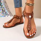 Damen Riemensandalen mit dekorativen Nieten und echtem Leder R&B