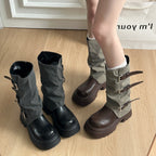 Damen Boots mit modischer Schnallenverzierung und robustem Plateau-Heel R&B