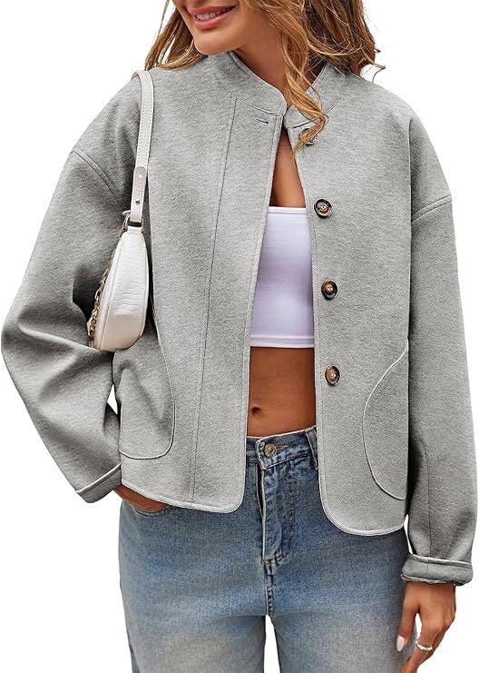 Damen modische Oversized-Jacke mit Knöpfen und seitlichen Taschen R&B