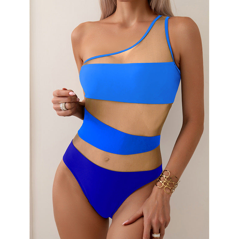 Damen Einseitiger Badeanzug mit transparenten Einsätzen R&B