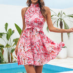 Damen Verspieltes Blumenkleid mit hohem Kragen und Rüschensaum R&B
