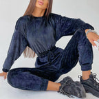 Damen Velours Jogginganzug mit weitem Schnitt und elastischem Bund R&B