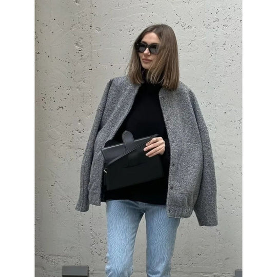 Damen coole Oversize-Jacke aus weichem Wollmix R&B