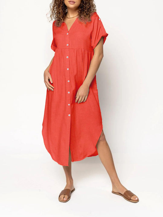 Damen Hemdkleid mit bodenlangem Schnitt und Knopfdetails R&B
