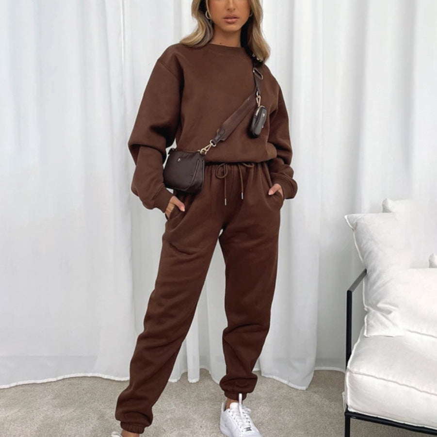 Damen bequemer und eleganter Freizeit-Loungewear-Anzug mit Kordelzug und hohen Bündchen R&B