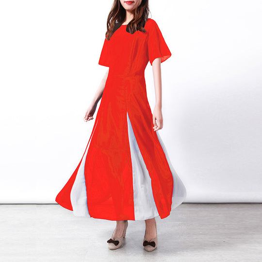 Damen Maxi-Langarmkleid mit transparenten Ärmeln und seitlichem Schlitz R&B