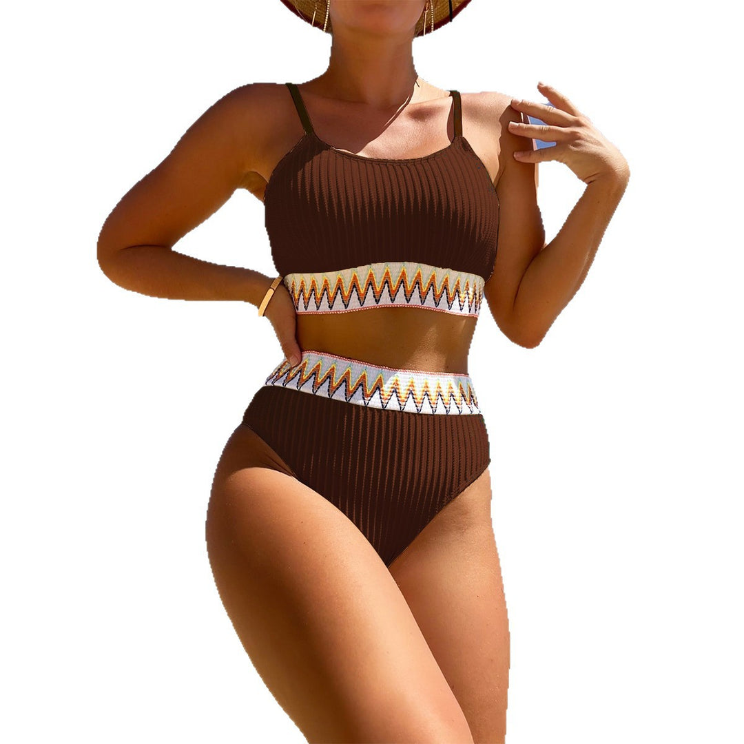 Damen Hochtaillierter Bikini mit geometrischem Muster R&B