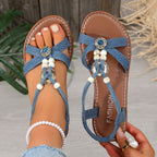Damen Sandalen mit dekorativen Perlen und modischen Schnürdetails