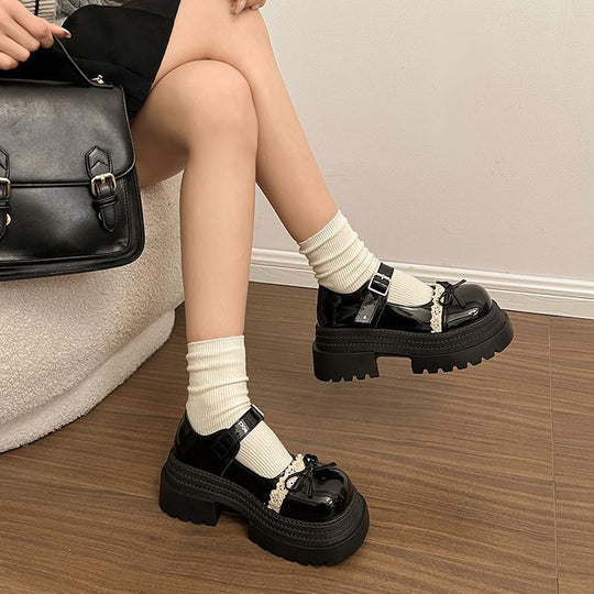 Damen Modische Mary Jane Schuhe mit dekorativer Schleife und robuster Plateau-Sohle R&B