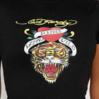 Damen T-Shirt mit kreativem Tiger-Motiv und inspirierendem Schriftzug R&B