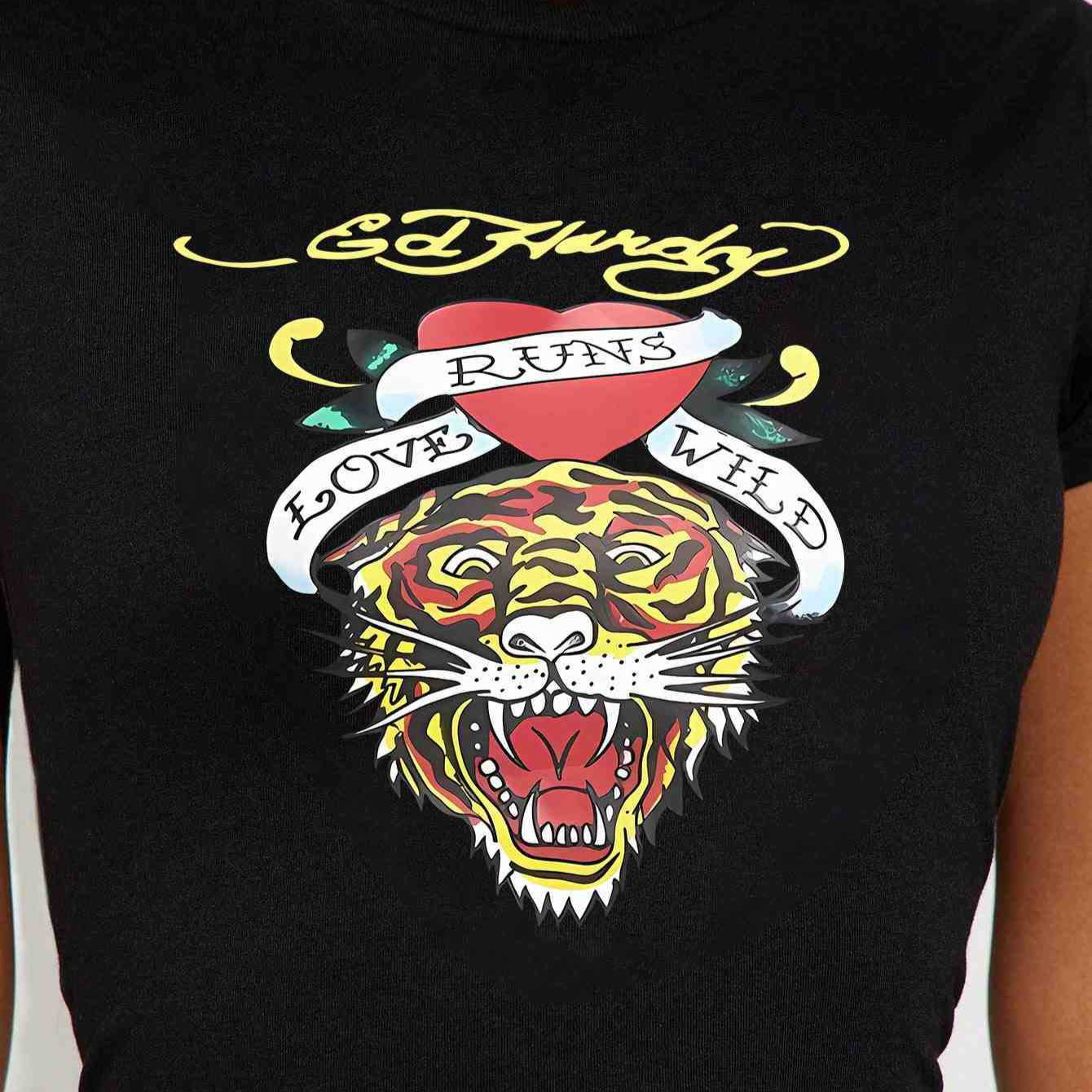 Damen T-Shirt mit kreativem Tiger-Motiv und inspirierendem Schriftzug R&B