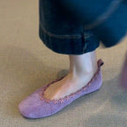 Damen bequeme Filz-Ballerinas mit zartem Blumenapplikationsdesign R&B
