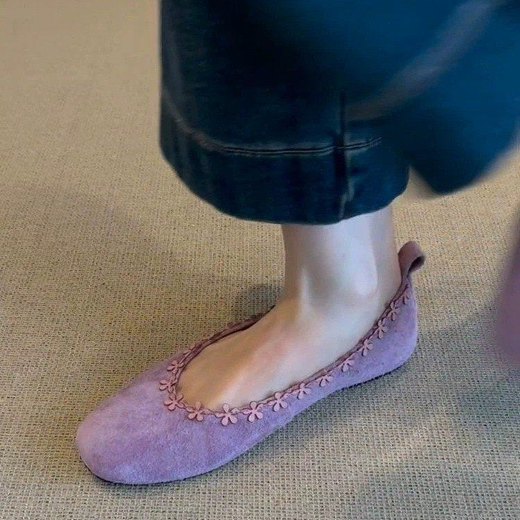 Damen bequeme Filz-Ballerinas mit zartem Blumenapplikationsdesign R&B